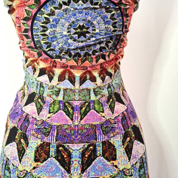 Beachy Mesh Mandala Print Bohemian Long Maxi Beach Boho Dress Semi-sheer Sz M - Picture 14 of 16